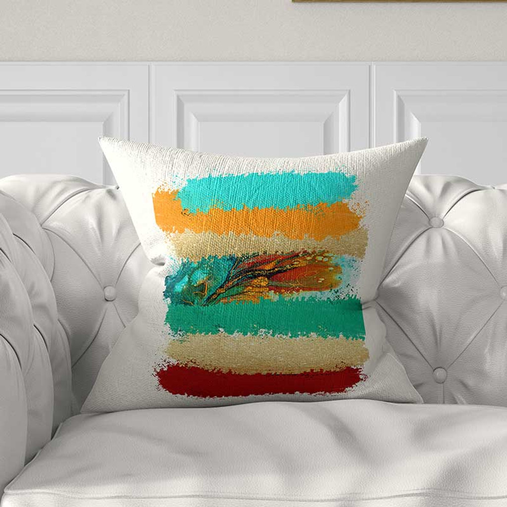 turquoise and red throw pillows