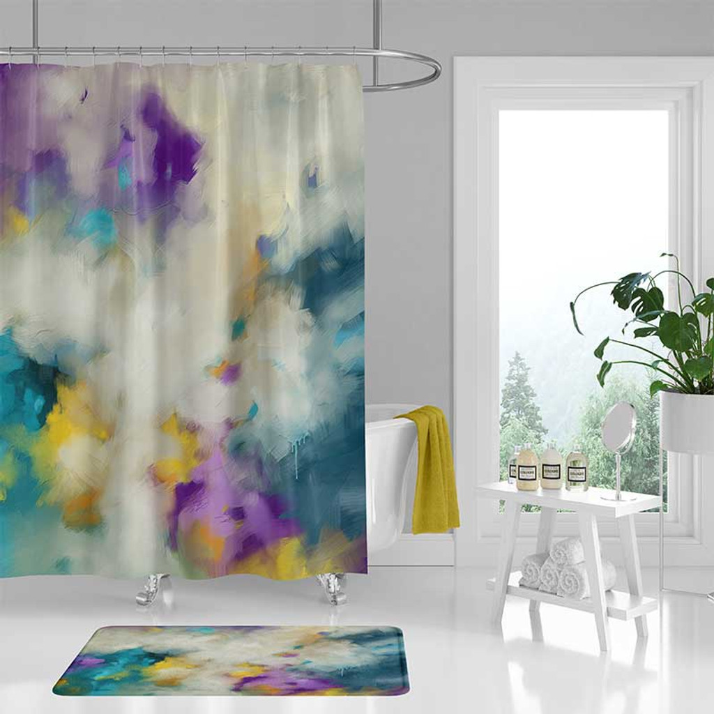 teal and yellow shower curtain