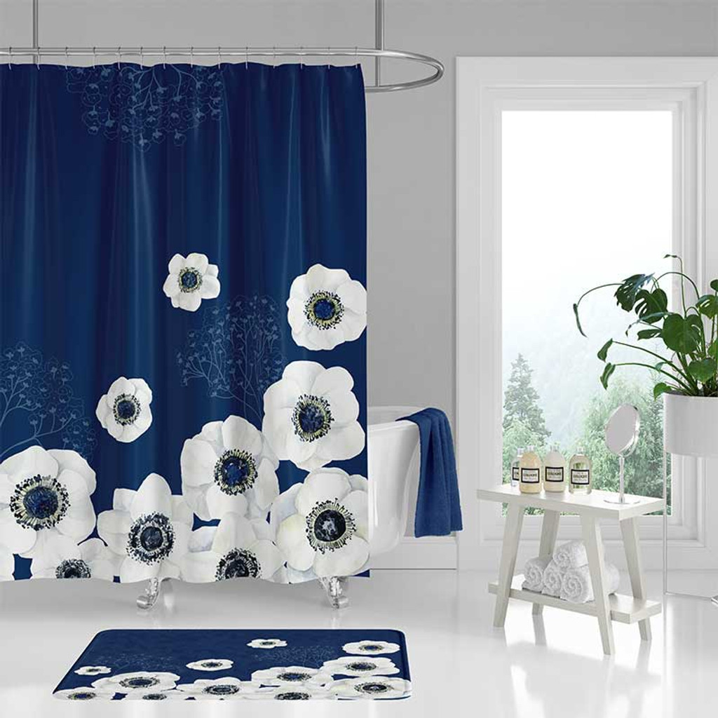 blue white shower curtain