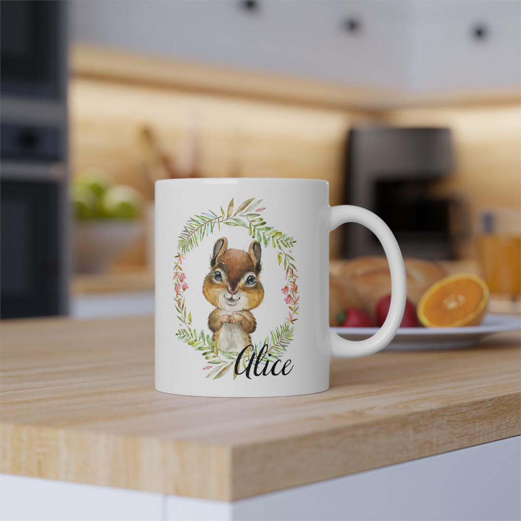 personalized mug with chipmunk for kids