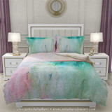 teal and pink abstract duvet cover with matching pillow shams