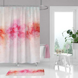 Peony flower shower curtain and bath mat, pink and white