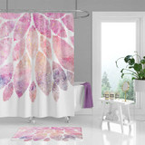 shower curtain set, bath mat, pink white bathroom decor