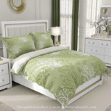green and white duvet cover with coral reef pattern