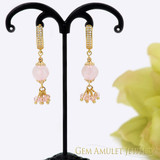 Rose quarts dangle earrings, grape bunch earrings