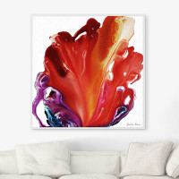 abstract wall art, red tropical flower painting by Julia Bars