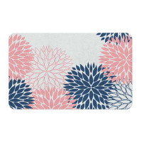 bath mat with floral design in pink, blue and white