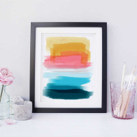 printable color block art, turquoise, pink, gold