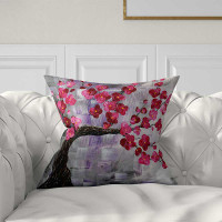 Cherry pillow, floral pillow cover in pink and gray