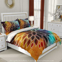 colorful designer duvet cover in yellow and purple by Julia Bars