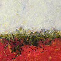 fragment of abstract red and white painting by Julia Bars