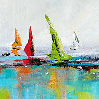 fragment of abstract ocean painting with yachts