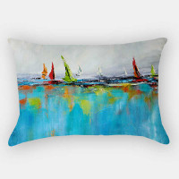 rectangular pillow, lumbar pillow with seascape art by Julia Bars