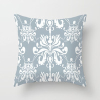 pale blue and white damask pillow