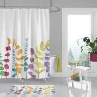 colorful eucalyptus shower curtain in yellow, red, green and blue