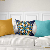 turquoise, yellow and blue throw pillows