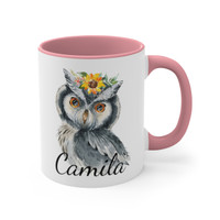 Owl Mug, Cute Owl with Floral Wreath, Personalized Mug with Name, Customizable Gift 