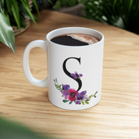 Personalized Mug with Initial, Custom Mug with Flowers, Gift for Women