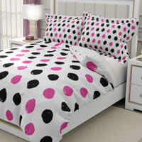 boho chic duvet cover with black and pink polka dots
