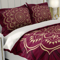 duvet cover and pillow shams in dark red/wine color in boho style