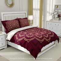 burgundy bedding set with mandala design