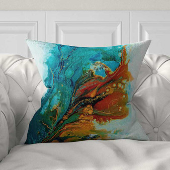 abstract art pillow in teal and orange