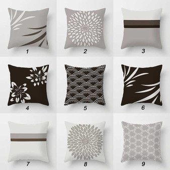 gray and brown cushions with geometric design
