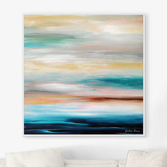 large abstract seascape art print, ocean art in blue and gray