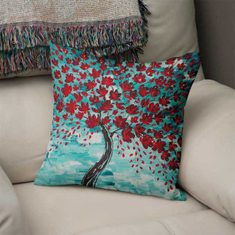 art pillow with red cherry tree blossom