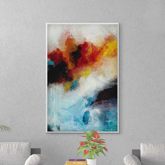 abstract canvas art, giclee print of original painting, red, black, blue, orange