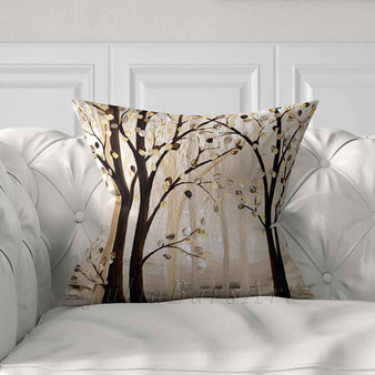 Throw pillow cover with trees, brown and beige