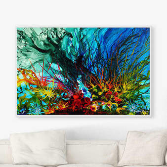 abstract seascape art, underwater coral reef art print by Julia Bars