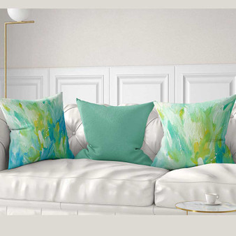 decorative cushions, blue, turquoise and yellow colors