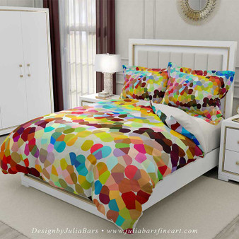 duvet cover and pillow shams with colorful mosaic pattern