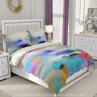 abstract colorful duvet cover in blue and purple by Julia Bars