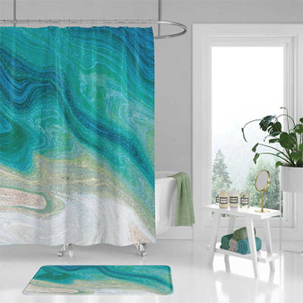 nautical abstract ocean wave shower curtain, teal, white and beige