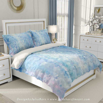 abstract blue bedding set, duvet cover with pillow shams