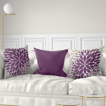 dusty purple, dusty violet throw pillows with floral patterns