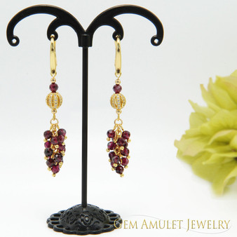 garnet earrings, bunch of grapes dangle earrings