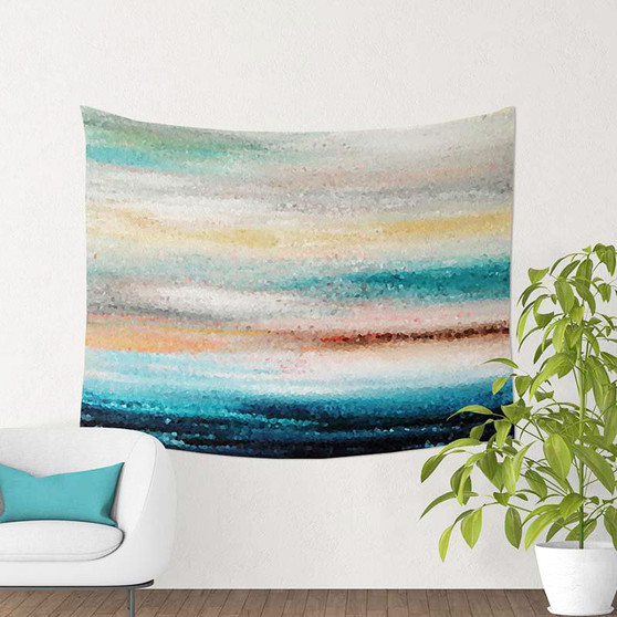 abstract wall hanging tapestry, blue, teal