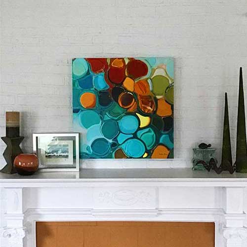 teal and gold abstract modern art print