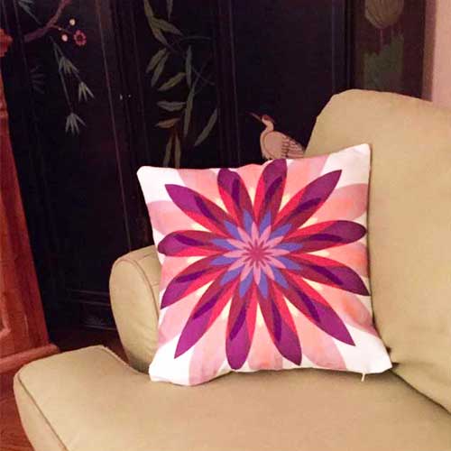 purple and coral pink artistic throw pillow 