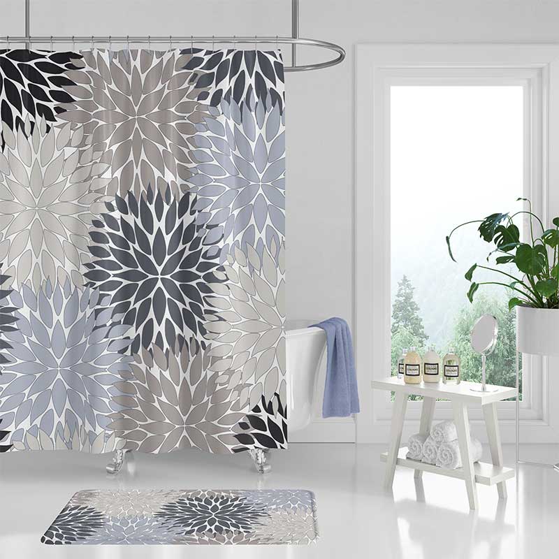 blue and cream shower curtain