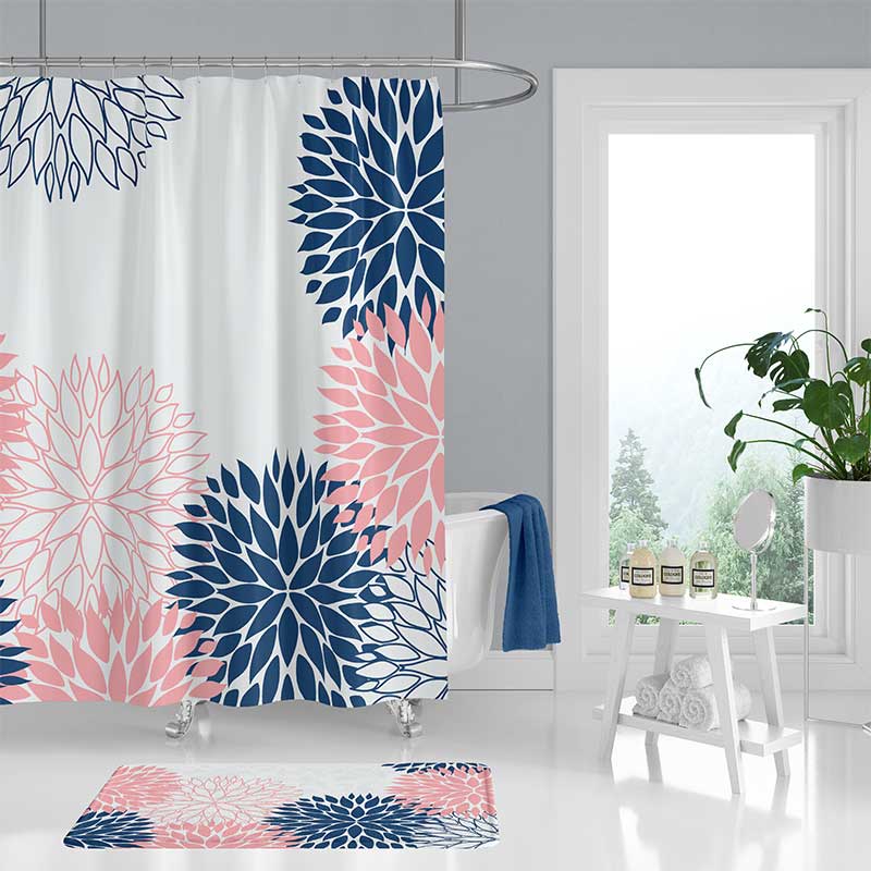 navy and coral floral bedding