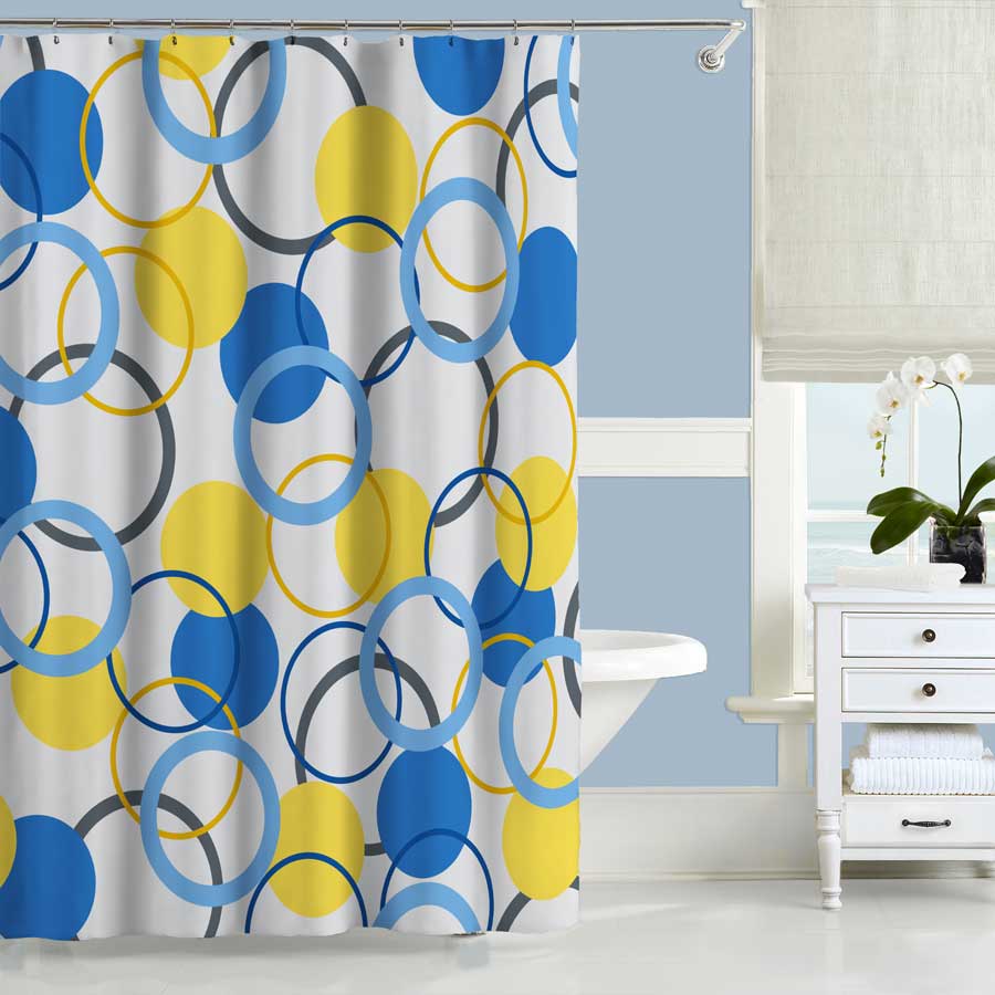 blue yellow shower curtain