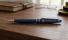 New! Navy Blue/Silver accent Ballpoint or Rollerball Pen - DOS logo engraved in Navy Leatherette Presentation Box
