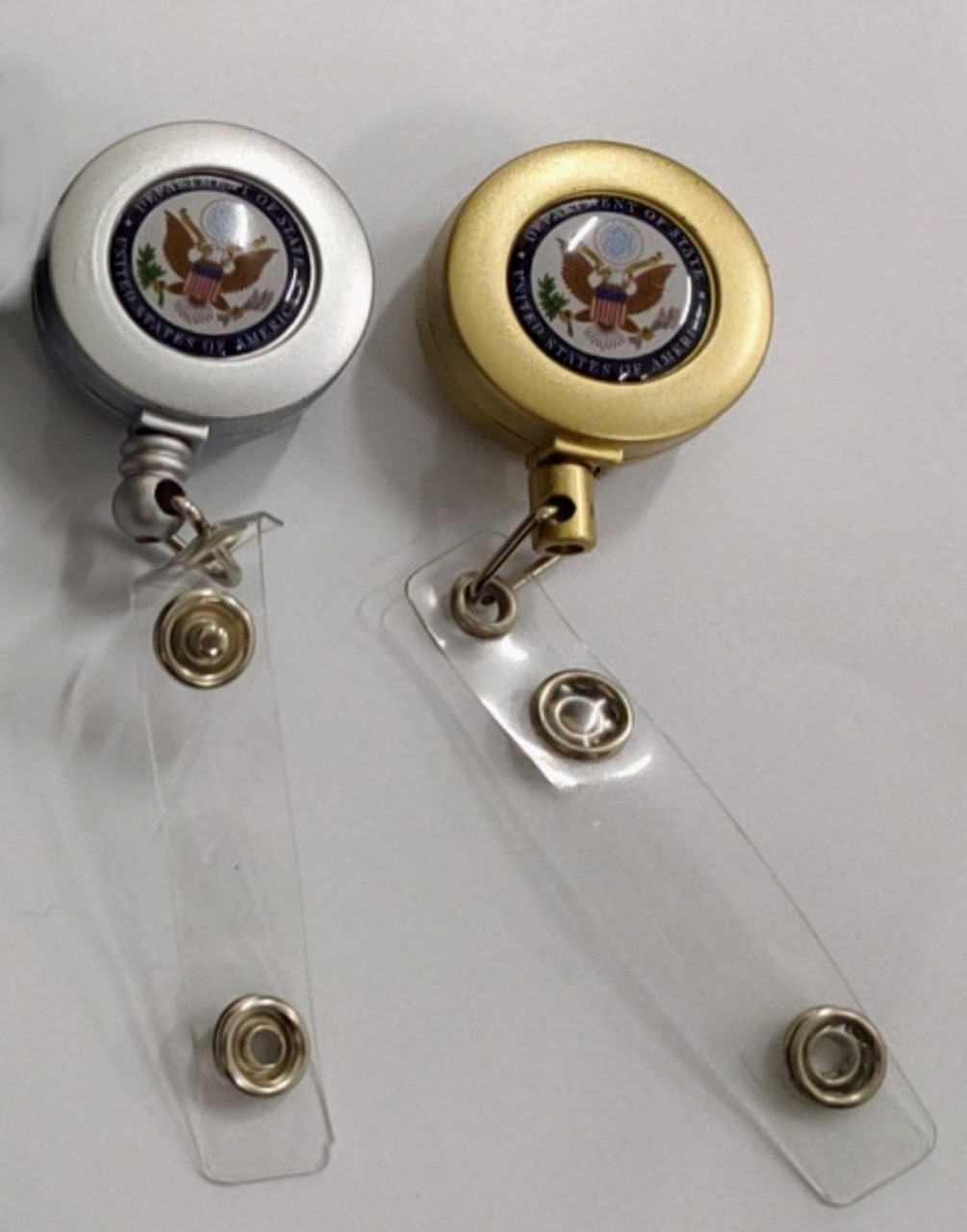 Retractable Matte Silver or Matte Gold Badge Holder / DOS Logo - BKK Inc./  FARA State Department Gifts