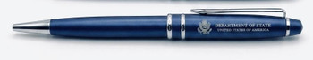 New! Navy Blue/Silver accent Ballpoint or Rollerball Pen - DOS logo engraved in Navy Leatherette Presentation Box