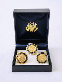 Set of 3D DOS Gold or Silver Cufflinks & Lapel Pin/Tie Tac in Navy Leatherette Box