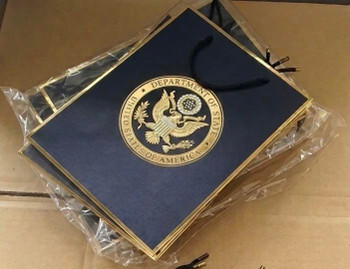 New Gift Bag 13"H x 10"W x 5"D, - 2 side Gold foil-stamped DOS Logo, Rope handles 